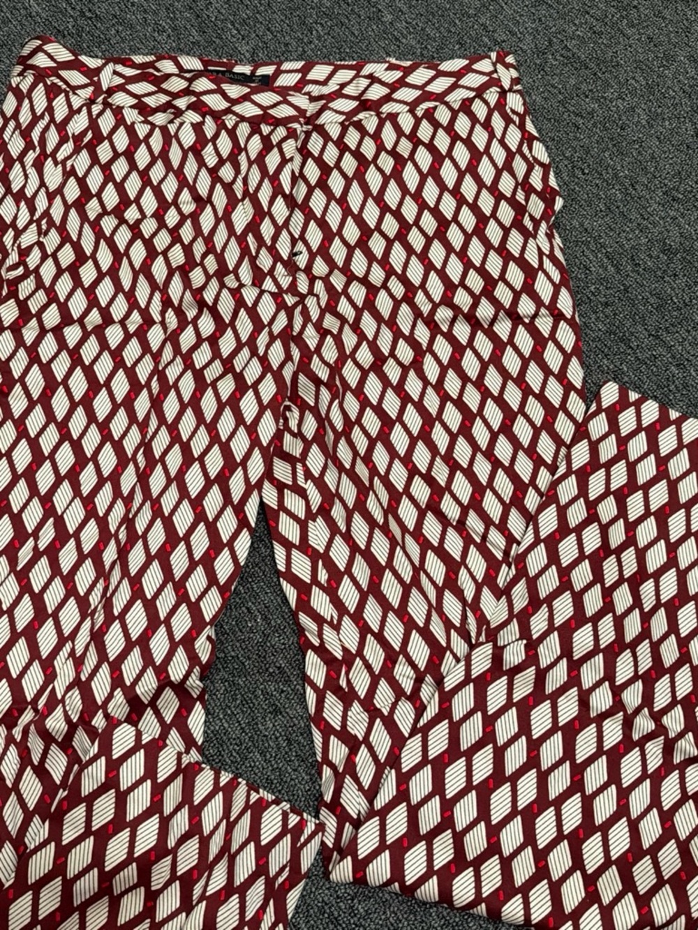 Zara Burgundy & Cream Geometric Wide-Leg Pants